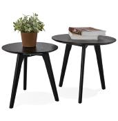 Tables basses scandinaves gigognes rondes 'Mukavä' plateau et 3 pieds en bois noir - Ø 50 cm