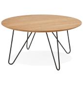 Table basse style industriel ronde 'Cooper' plateau en bois 4 pieds en métal noir - Ø 80 cm