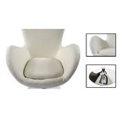 Fauteuil design 'Egg' pivotant crème pied central en métal chromé