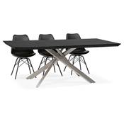 Table de salle à manger design 'Tepee Wood' plateau bois noir pieds en acier brossé - 200 x 100 cm
