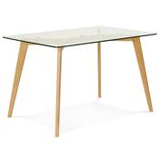 Table à diner / bureau droit scandinave 'Skanör' plateau verre 4 pieds en bois naturel - 120 x 80 cm