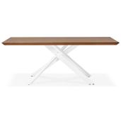 Table de salle à manger design 'Tepee Wood' plateau noyer pieds en métal blanc - 200 x 100 cm