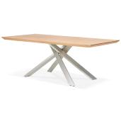 Table de salle à manger design 'Tepee Wood' plateau bois naturel pieds acier brossé - 200 x 100 cm