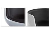 Fauteuil boule design rond 'Coque' pivotant noir et blanc pied central en métal chromé