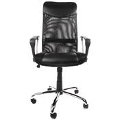 Fauteuil de bureau design à roulettes dossier haut 'CAPO' noir tissu résille pieds en métal chromé