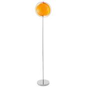 Lampadaire design 'Astra' abat-jour rond modulable en lamelles flexibles orange socle mtal chrom