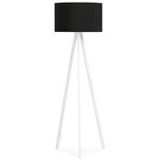 Lampadaire trépied scandinave 'Stätiv' abat-jour en tissu noir 3 pieds en métal blanc