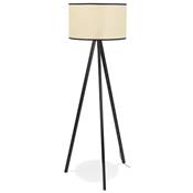 Lampadaire trépied scandinave 'SNELL' avec abat-jour en rotin naturel et 3 pieds en métal noir
