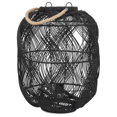 Lampe à poser design 'LANTERNA' en rotin noir tissé