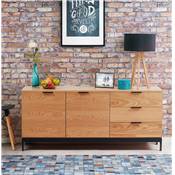 Meuble bahut buffet design 'ALLWOOD' en bois naturel 2 portes et 3 tiroirs et pieds en métal noir