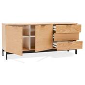 Meuble bahut buffet design 'ALLWOOD' en bois naturel 2 portes et 3 tiroirs et pieds en métal noir