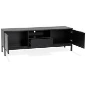 Meuble TV design 'SEANCE' en bois noir 2 portes et 1 tiroir avec pieds en métal thermolaqué noir