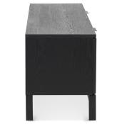 Meuble TV design 'SEANCE' en bois noir 2 portes et 1 tiroir avec pieds en métal thermolaqué noir