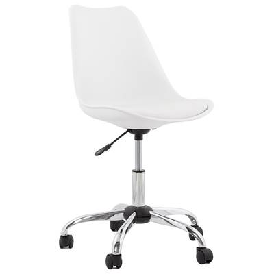 Chaise de bureau à roulettes design 'Tulip' blanche pied en métal chromé