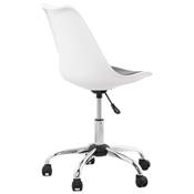 Chaise de bureau à roulettes design 'Tulip' blanche et noire pied en métal chromé