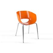Chaise de salle à manger / salle de réunion moderne 'Mosquito' orange avec 4 pieds en métal chromé