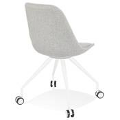 Petite chaise de bureau design à roulettes dossier bas 'SIMPLE' en tissu gris pieds en métal blanc