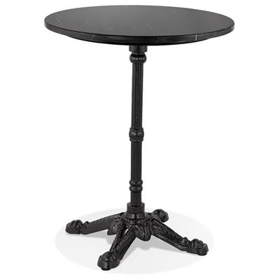 Petite table ronde de bistrot 'ANTIK' en pierre noire effet marbre pied central rond noir - Ø 60 cm