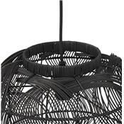 Suspension design ronde 'OMBRA' abat jour rotin noir structure métal noir réglable en hauteur