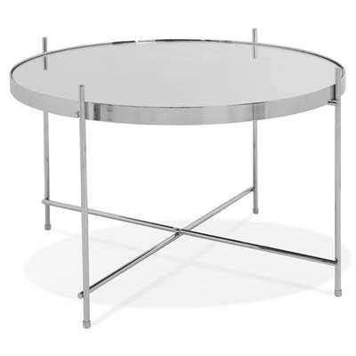Table basse ronde 'ELEMENTO MEDIUM' plateau en verre miroir chromé 4 pieds en métal chromé - Ø 60 cm