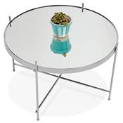 Table basse ronde 'ELEMENTO MEDIUM' plateau en verre miroir chromé 4 pieds en métal chromé - Ø 60 cm