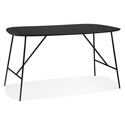 Petite table / bureau droit industriel 'SPLEEN' plateau bois noir 4 pieds métal noir – 142 x 74 cm