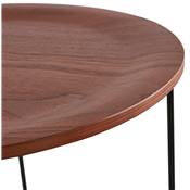 Table d'appoint guéridon design industriel 'METALLISK' plateau noyer 4 pieds métal noir - Ø 45 cm