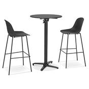 Table de bar haute pliable ronde 'BARDA' en bois noir avec pied central en métal noir – Ø 68 cm