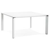 Table réunion / bureau bench 'BIG AFER' bois blanc pieds métal blanc et chromé - 140 x 140 cm