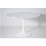 Table à diner / réunion 'Tulipe' blanche plateau bois laqué pied central fibre de verre – Ø 120 cm
