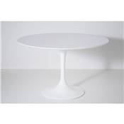Table / table de réunion 'Tulipe' blanche plateau bois laqué pied central fibre de verre – Ø 120 cm