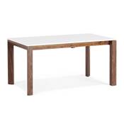 Table / table de réunion scandinave extensible 'Lund' plateau blanc 4 pieds noyer - 150(200) x 90 cm
