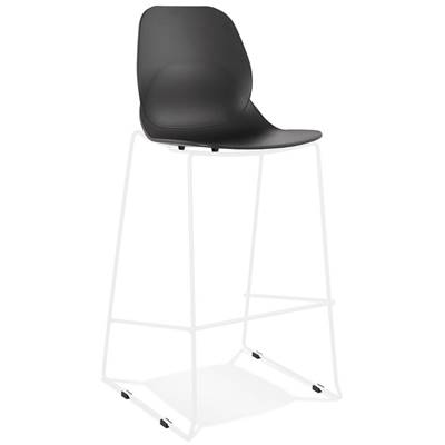 Tabouret de bar empilable design 'GREAT' noir avec pieds tréteaux en métal blanc dossier haut