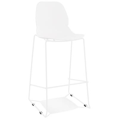 Tabouret de bar empilable design 'GREAT' blanc avec pieds tréteaux en métal blanc dossier haut