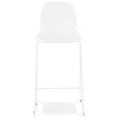 Tabouret de bar empilable design 'GREAT' blanc avec pieds tréteaux en métal blanc dossier haut