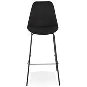 Tabouret de bar design baroque 'KESKI' en tissu noir 4 pieds et repose pieds métal noir dossier haut