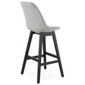 Tabouret de bar design 'CHAIRMAN BLACK EDITION' en tissu gris clair 4 pieds bois noir dossier haut