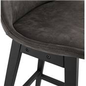 Tabouret de bar design 'CHAIRMAN BLACK EDITION' microfibre grise 4 pieds bois noir et dossier haut