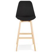 Tabouret de bar design scandinave 'CHAIRMAN' en tissu noir 4 pieds en bois naturel et dossier haut