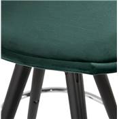 Tabouret de bar 'BLACK CIRCLE' velours vert 4 pieds bois noir repose pieds métal chromé dossier haut