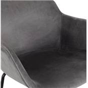 Tabouret de bar design à accoudoirs moderne 'CARINO' en velours gris avec 4 pieds en métal noir