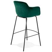 Tabouret de bar design à accoudoirs moderne 'CARINO' en velours vert avec 4 pieds en métal noir