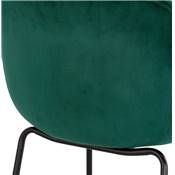 Tabouret de bar design à accoudoirs moderne 'CARINO' en velours vert avec 4 pieds en métal noir