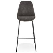 Tabouret de bar baroque 'KESKI' en microfibre grise 4 pieds et repose pieds métal noir dossier haut