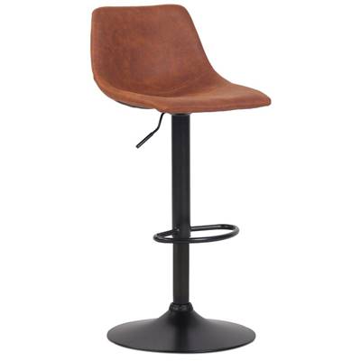 Tabouret snack réglable 'BONG' pivotant microfibre marron pied métal noir repose pieds dossier haut