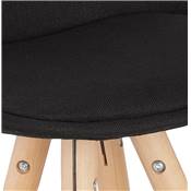 Tabouret de bar scandinave 'CIRCLE' tissu noir 4 pieds bois naturel repose pieds chromé dossier haut