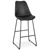 Tabouret de bar design 'GUSTO' noir avec pieds tréteaux et repose pieds en métal noir dossier haut