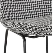 Tabouret de bar design 'GUSTO' en tissu pied de poule avec pieds tréteaux en métal noir dossier haut