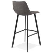 Tabouret de bar design 'KAFTY MINI' en microfibre grise avec 4 pieds en métal noir dossier haut