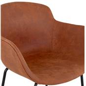 Tabouret snack mi-hauteur accoudoirs 'CARINO MINI' microfibre marron 4 pieds métal noir dossier haut